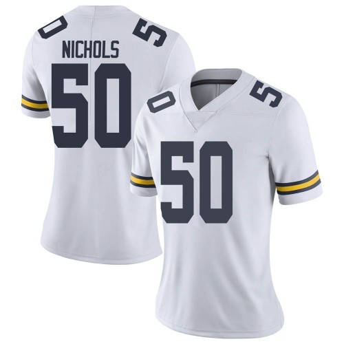 Jerome Nichols Michigan Wolverines Women's NCAA #50 White Limited Brand Jordan College Stitched Football Jersey JKI7554HW